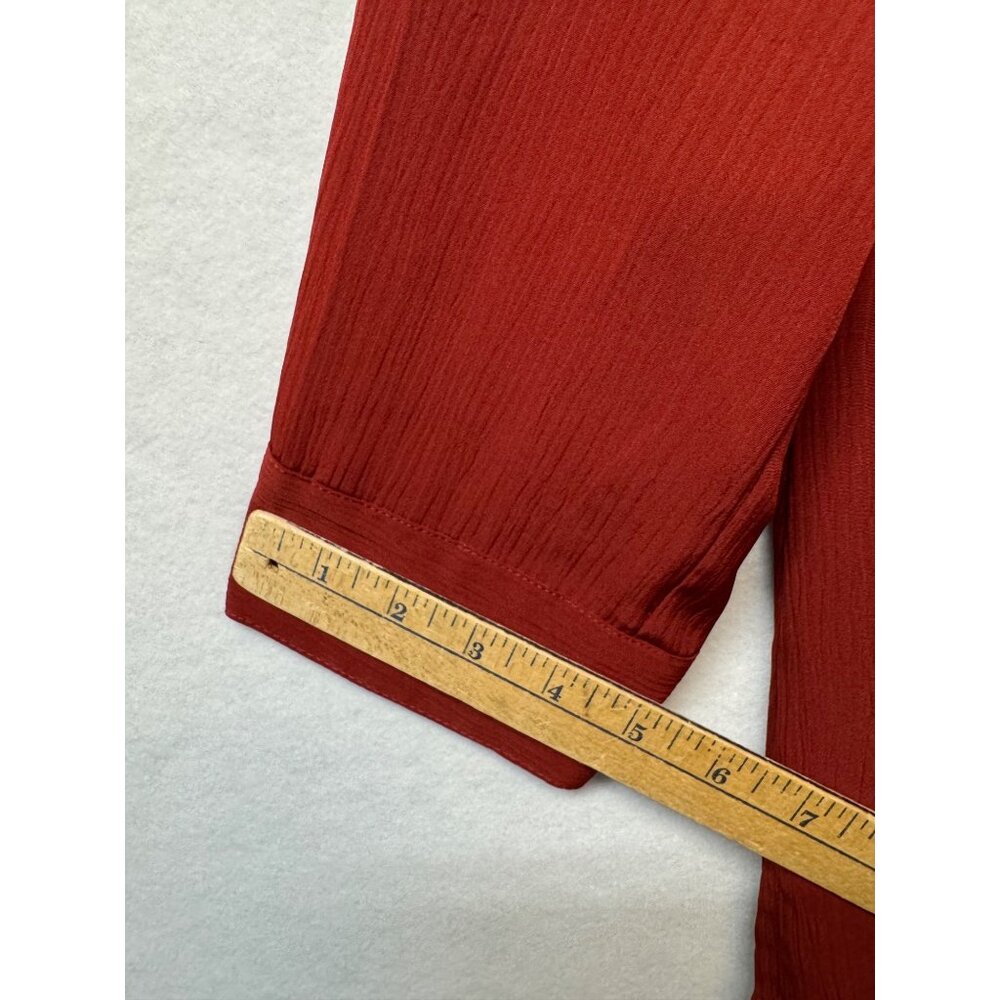 Notations Womens Red Button-Up Blouse M Textured Fabric Collared 3/4 Sleeve Top - Picture 7 of 8